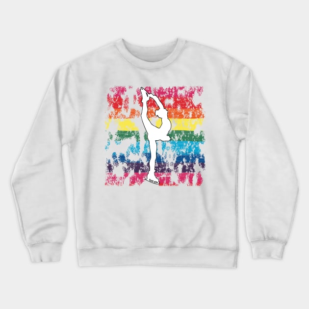 Figure Skating Silhouette on a Rainbow Pride Graphic Background Crewneck Sweatshirt by PurposelyDesigned